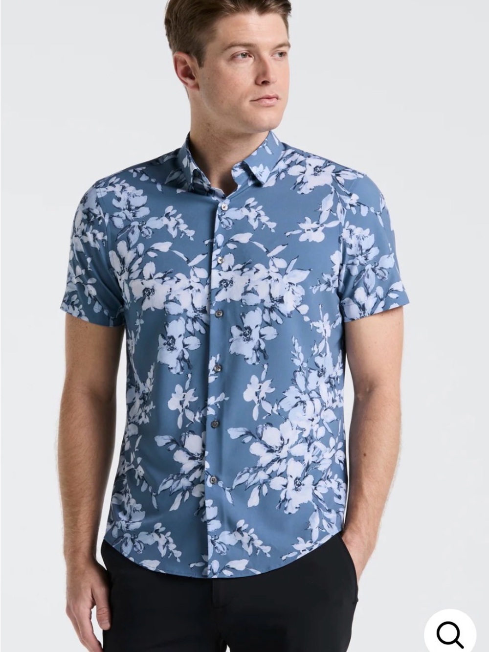 Perry Ellis Blue Floral Short-Sleeve Button-Up Shirt